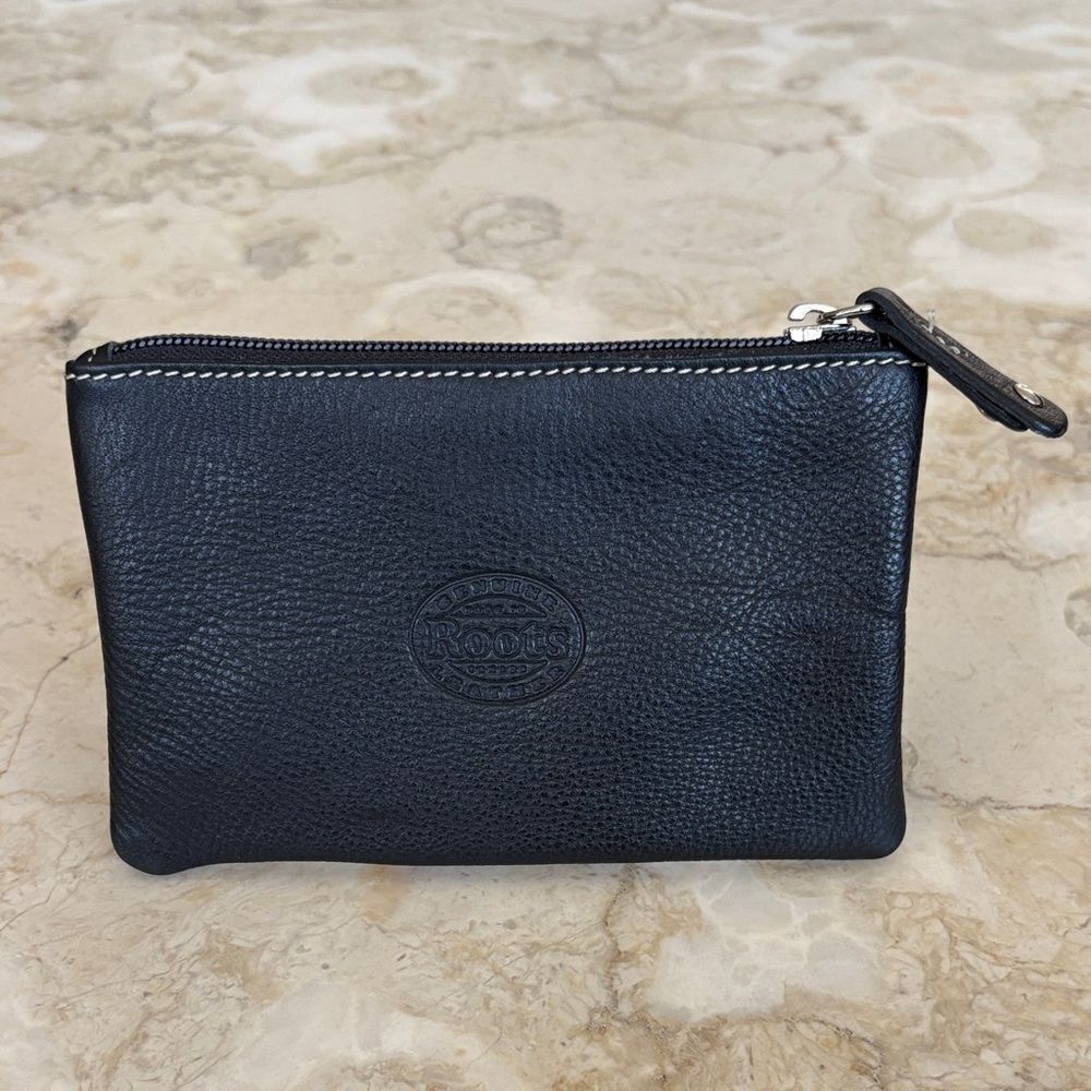 Roots Leather Zippered Pouch